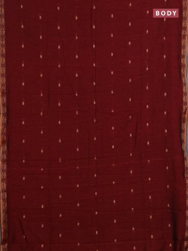 Bengal soft cotton saree deep maroon with allover thread woven buttas and thread woven butta border