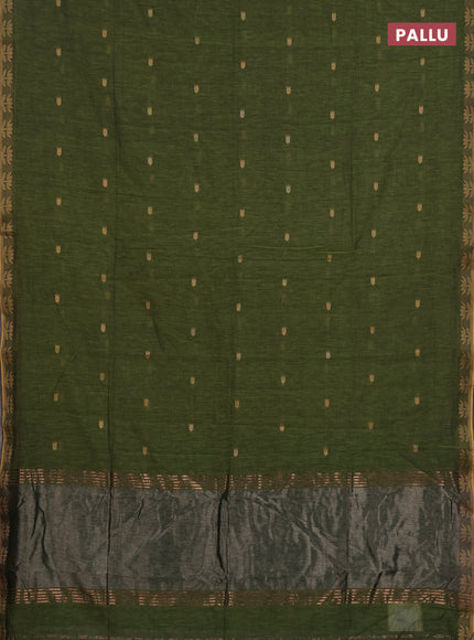 Bengal soft cotton saree sap green with allover thread woven buttas and thread woven butta border