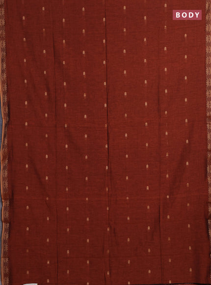 Bengal soft cotton saree dark mustard with allover thread woven buttas and thread woven butta border