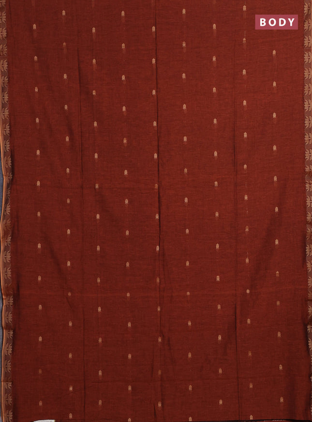 Bengal soft cotton saree dark mustard with allover thread woven buttas and thread woven butta border
