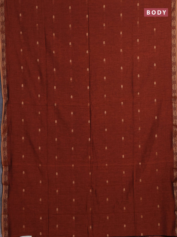 Bengal soft cotton saree dark mustard with allover thread woven buttas and thread woven butta border