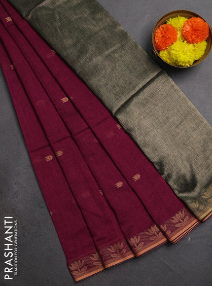 Bengal soft cotton saree magenta pink with allover thread woven buttas and thread woven butta border