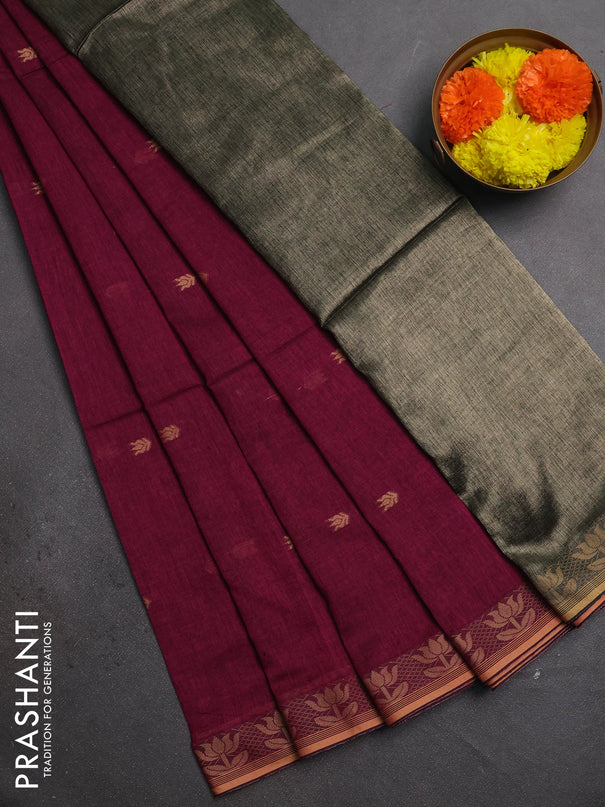 Bengal soft cotton saree magenta pink with allover thread woven buttas and thread woven butta border