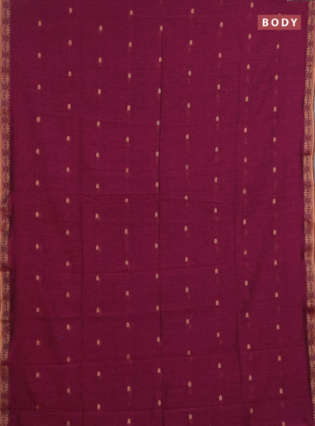Bengal soft cotton saree magenta pink with allover thread woven buttas and thread woven butta border