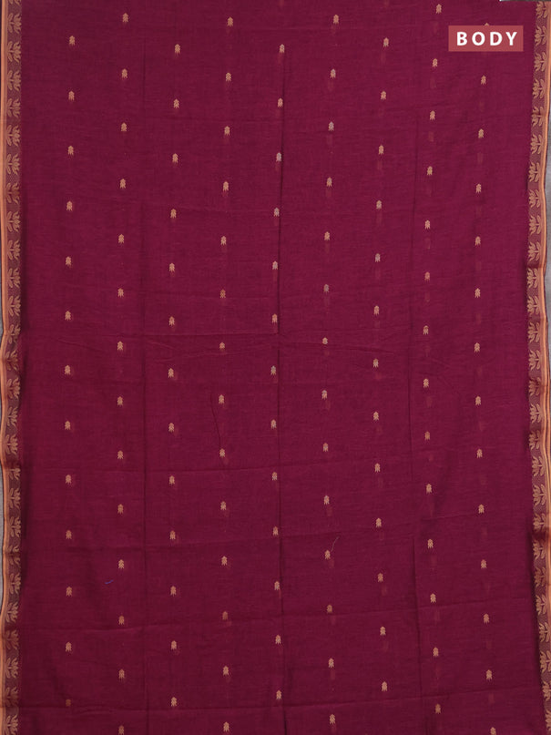 Bengal soft cotton saree magenta pink with allover thread woven buttas and thread woven butta border
