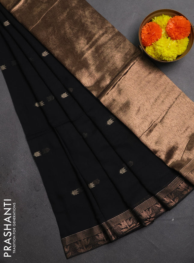 Bengal soft cotton saree black with allover thread woven buttas and zari woven butta border