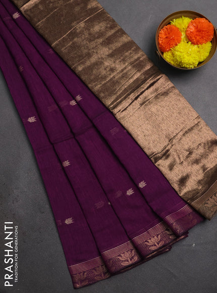 Bengal soft cotton saree purple with allover thread woven buttas and zari woven border
