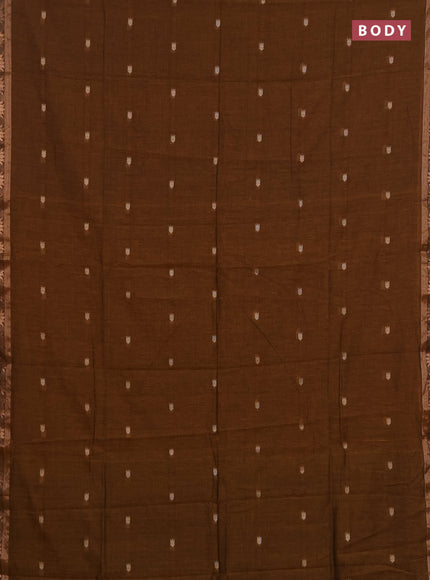 Bengal soft cotton saree dark mustard with allover thread woven buttas and zari woven butta border