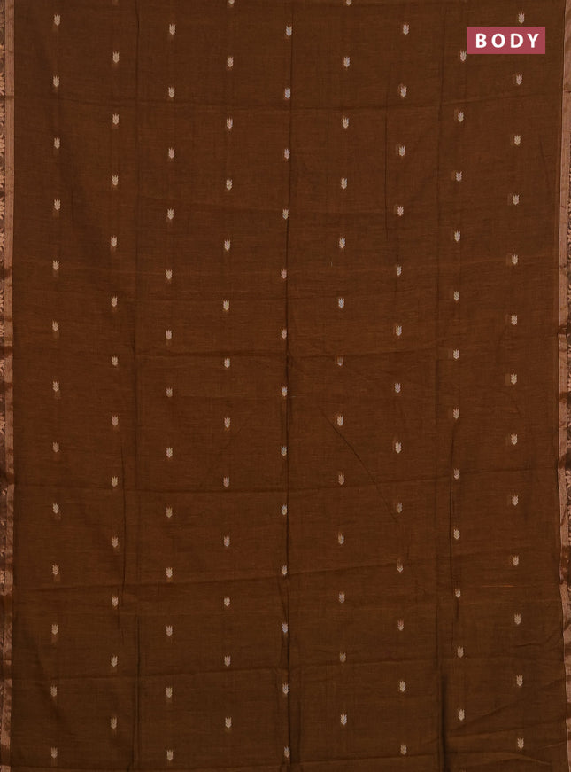 Bengal soft cotton saree dark mustard with allover thread woven buttas and zari woven butta border
