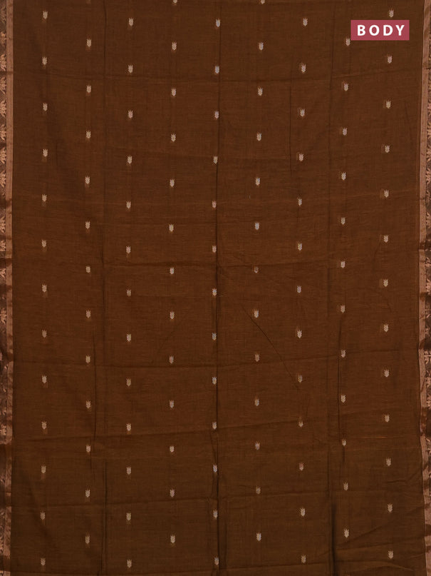 Bengal soft cotton saree dark mustard with allover thread woven buttas and zari woven butta border