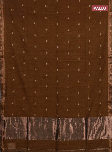 Bengal soft cotton saree dark mustard with allover thread woven buttas and zari woven butta border