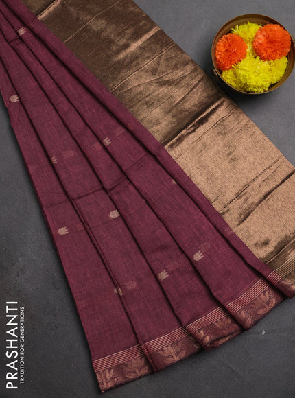 Bengal soft cotton saree mauve pink with allover thread woven buttas and zari woven border