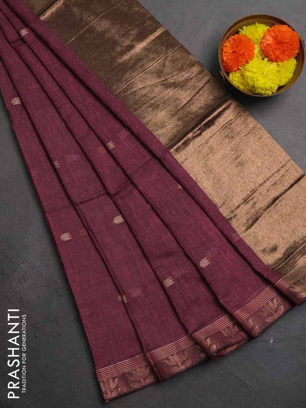 Bengal soft cotton saree mauve pink with allover thread woven buttas and zari woven border
