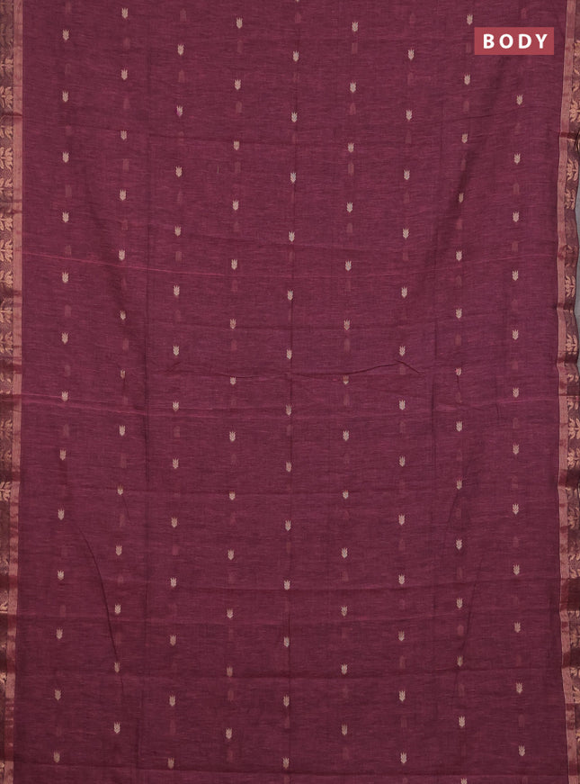 Bengal soft cotton saree mauve pink with allover thread woven buttas and zari woven border