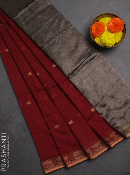 Bengal soft cotton saree maroon with allover thread woven buttas and thread woven butta border