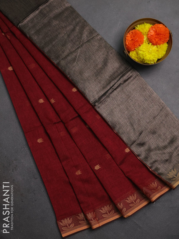 Bengal soft cotton saree maroon with allover thread woven buttas and thread woven butta border