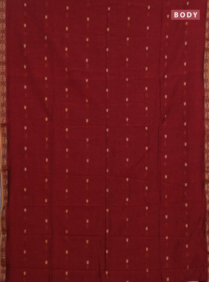 Bengal soft cotton saree maroon with allover thread woven buttas and thread woven butta border