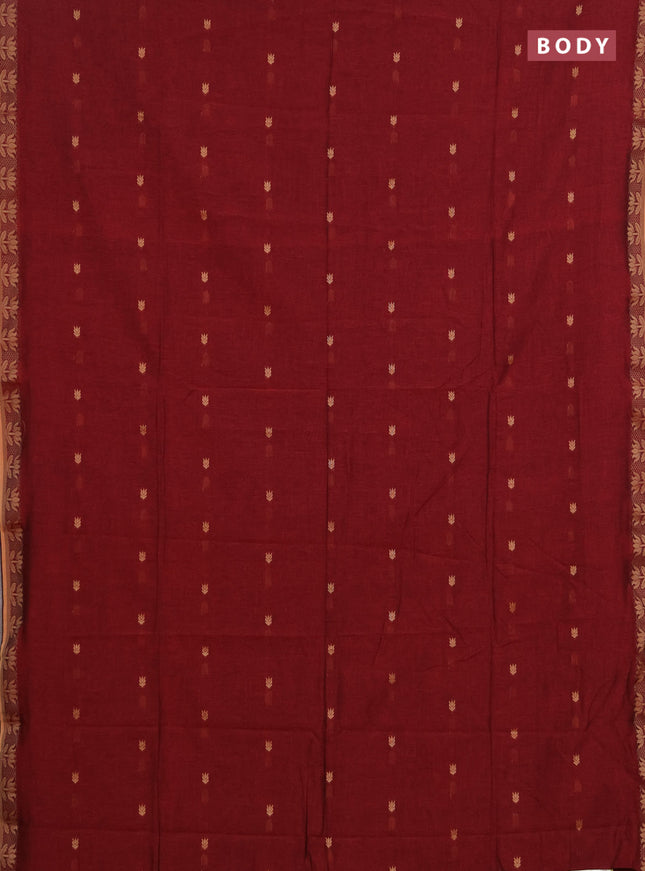 Bengal soft cotton saree maroon with allover thread woven buttas and thread woven butta border