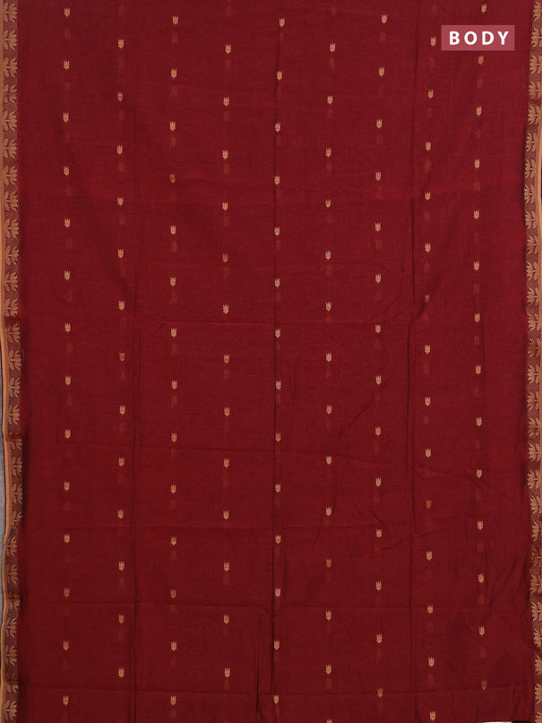 Bengal soft cotton saree maroon with allover thread woven buttas and thread woven butta border