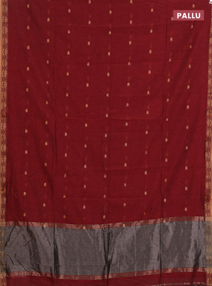 Bengal soft cotton saree maroon with allover thread woven buttas and thread woven butta border