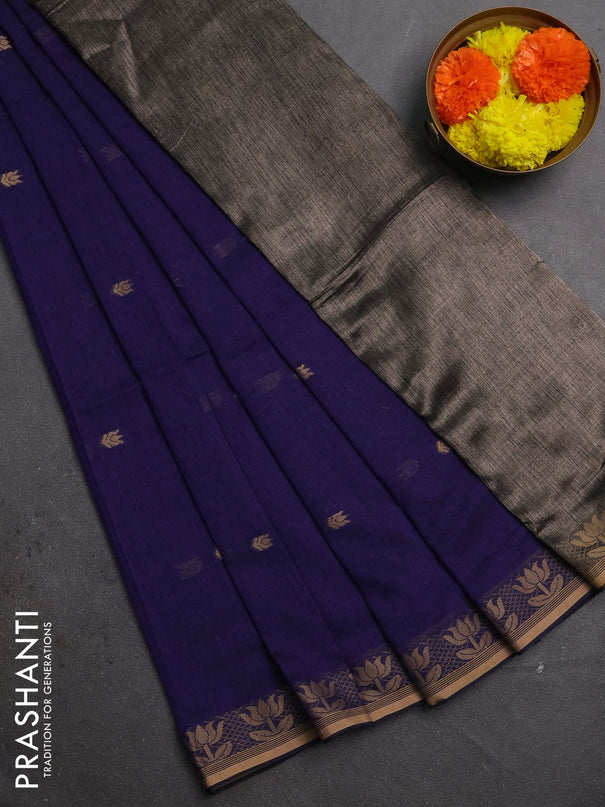 Bengal soft cotton saree blue with allover thread woven buttas and thread woven butta border