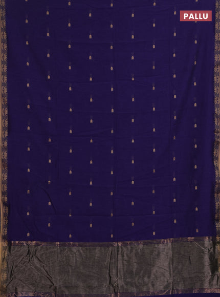 Bengal soft cotton saree blue with allover thread woven buttas and thread woven butta border