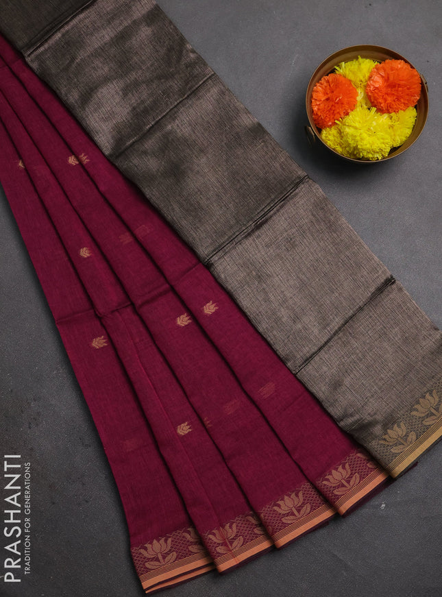 Bengal soft cotton saree magenta pink with allover thread woven buttas and thread woven butta border
