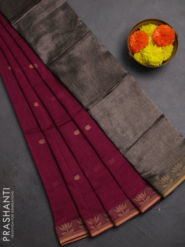 Bengal soft cotton saree magenta pink with allover thread woven buttas and thread woven butta border