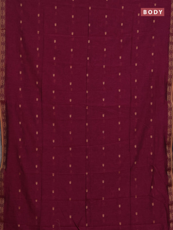Bengal soft cotton saree magenta pink with allover thread woven buttas and thread woven butta border