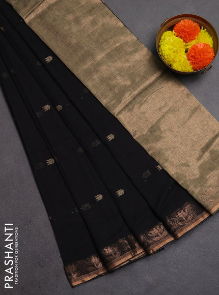 Bengal soft cotton saree black with allover thread woven buttas and zari woven butta border