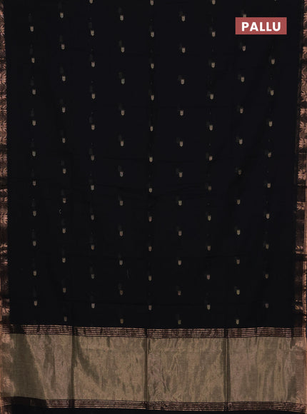 Bengal soft cotton saree black with allover thread woven buttas and zari woven butta border