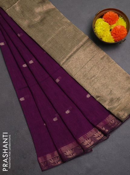 Bengal soft cotton saree purple with allover thread woven buttas and zari woven butta border