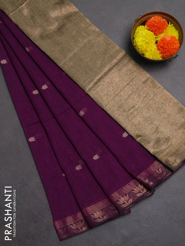Bengal soft cotton saree purple with allover thread woven buttas and zari woven butta border