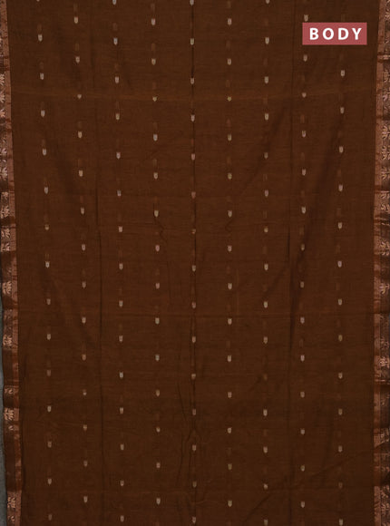Bengal soft cotton saree dark mustard with allover thread woven buttas and zari woven butta border