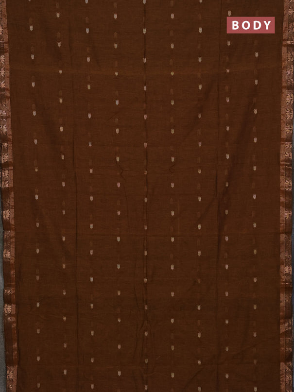 Bengal soft cotton saree dark mustard with allover thread woven buttas and zari woven butta border