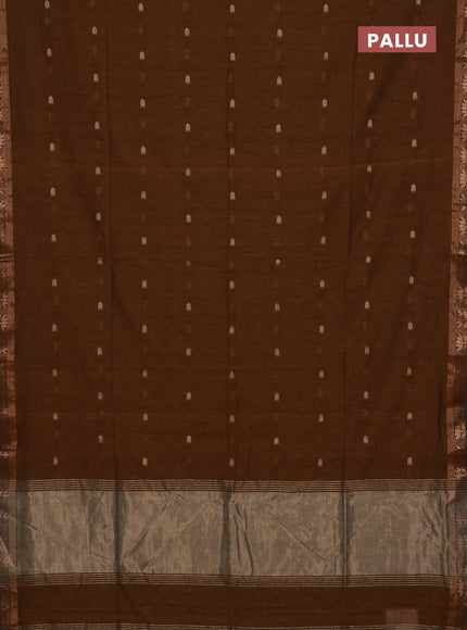 Bengal soft cotton saree dark mustard with allover thread woven buttas and zari woven butta border