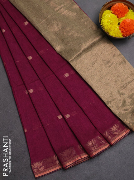 Bengal soft cotton saree magenta pink with allover thread woven buttas and zari woven butta border