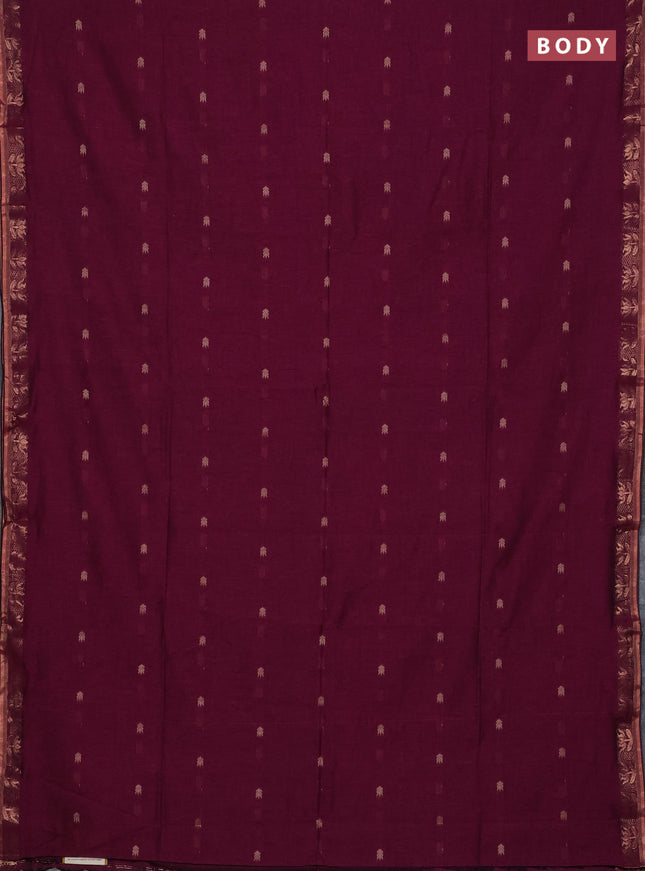 Bengal soft cotton saree magenta pink with allover thread woven buttas and zari woven butta border
