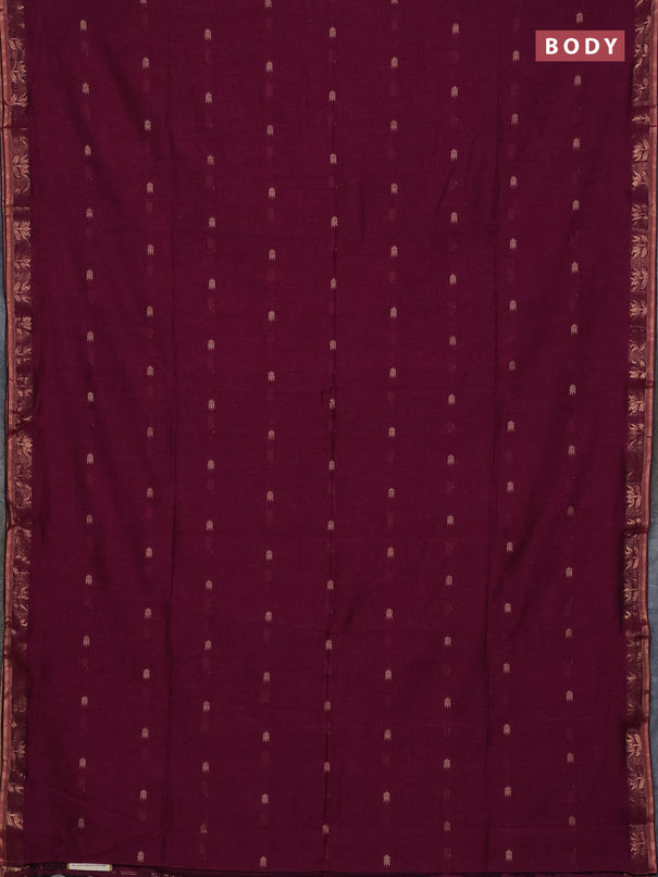 Bengal soft cotton saree magenta pink with allover thread woven buttas and zari woven butta border