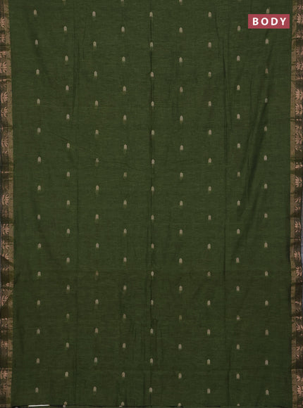 Bengal soft cotton saree olive green with allover thread woven buttas and zari woven butta border
