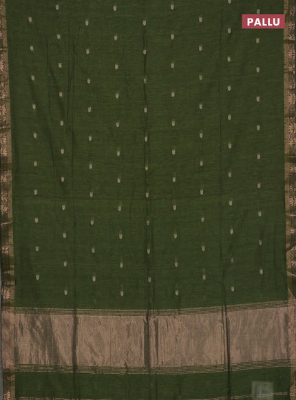 Bengal soft cotton saree olive green with allover thread woven buttas and zari woven butta border