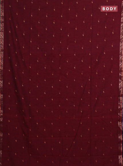 Bengal soft cotton saree maroon and navy blue with allover thread woven buttas and zari woven butta border