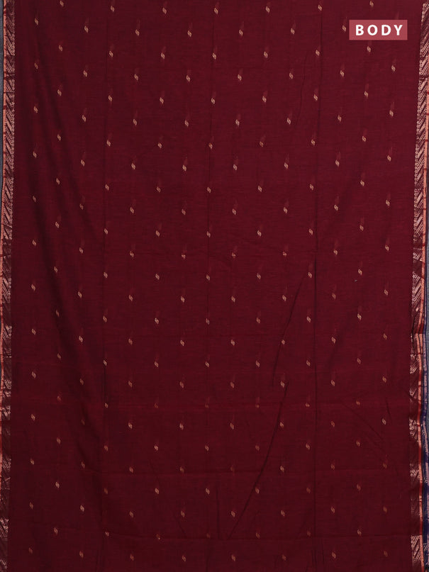 Bengal soft cotton saree maroon and navy blue with allover thread woven buttas and zari woven butta border