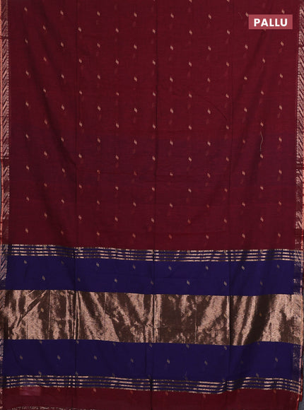 Bengal soft cotton saree maroon and navy blue with allover thread woven buttas and zari woven butta border