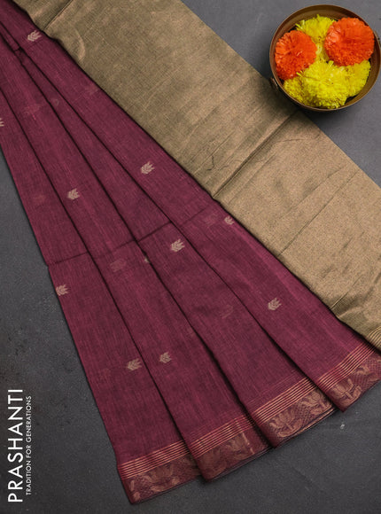 Bengal soft cotton saree mauve pink with allover thread woven buttas and zari woven border