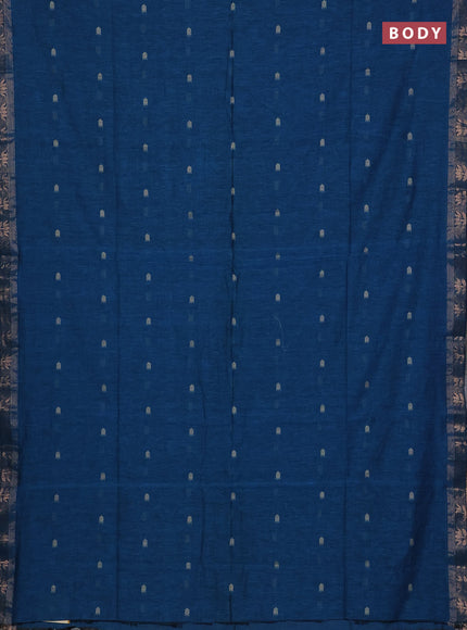 Bengal soft cotton saree cs blue with allover thread woven buttas and zari woven butta border