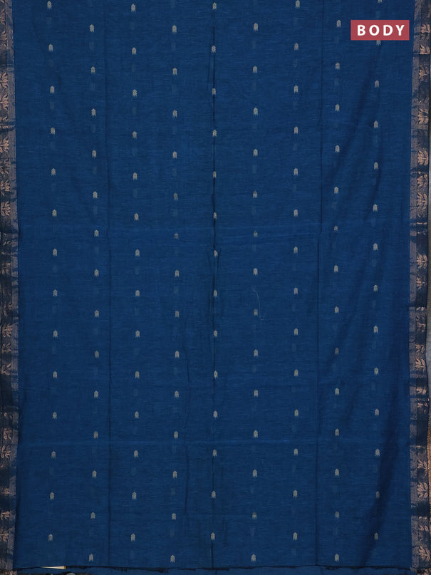 Bengal soft cotton saree cs blue with allover thread woven buttas and zari woven butta border