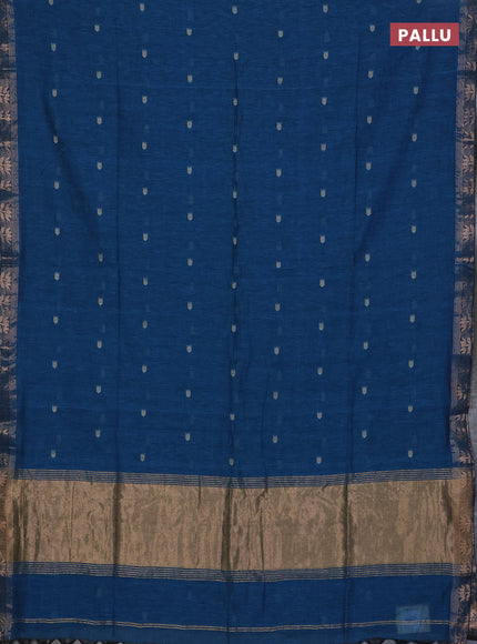 Bengal soft cotton saree cs blue with allover thread woven buttas and zari woven butta border