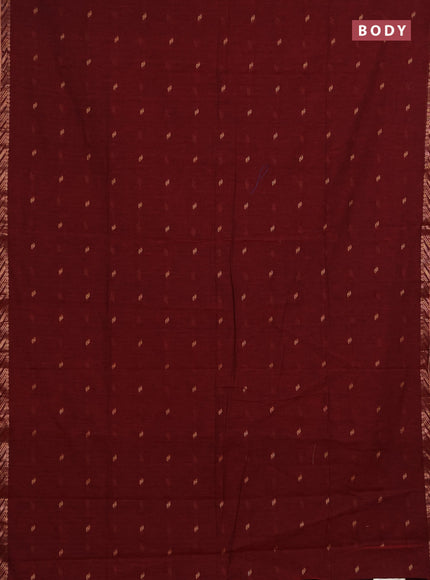 Bengal soft cotton saree maroon and navy blue with allover thread woven buttas and zari woven border