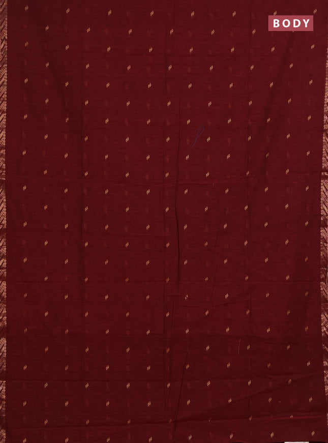 Bengal soft cotton saree maroon and navy blue with allover thread woven buttas and zari woven border
